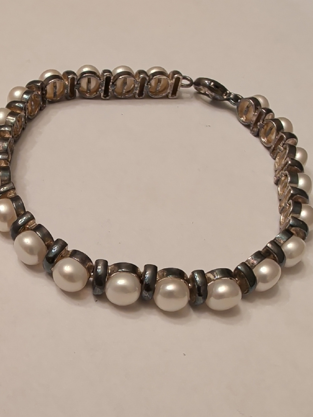 Oxidized Sterling Silver Pearl Bracelet